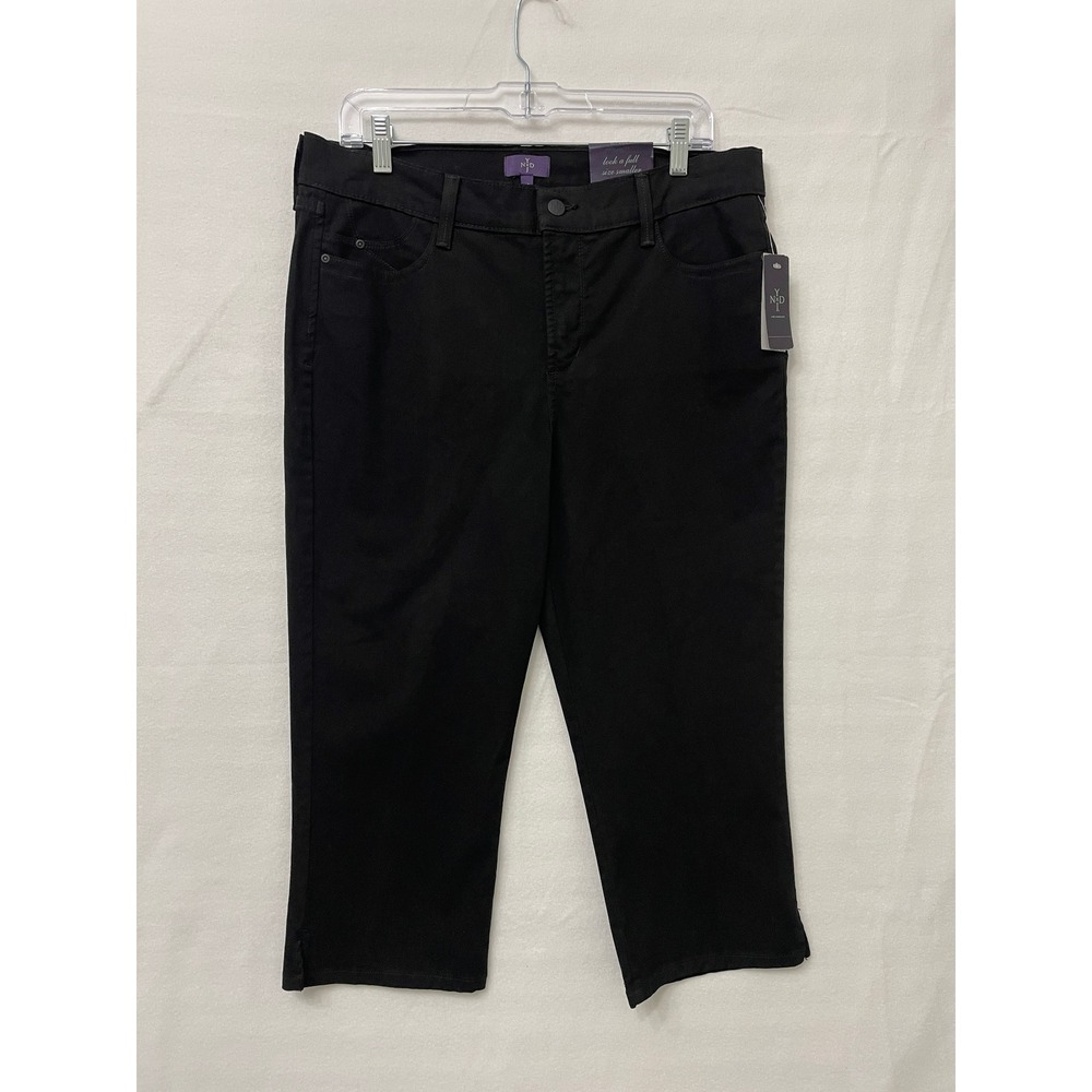 New NYDJ Crop Pants size 12 Black Slimming Straight Leg Capri Travel Casual